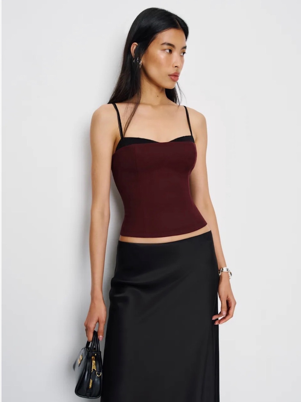 Burgundy Bustier Crop Top with Black Trim